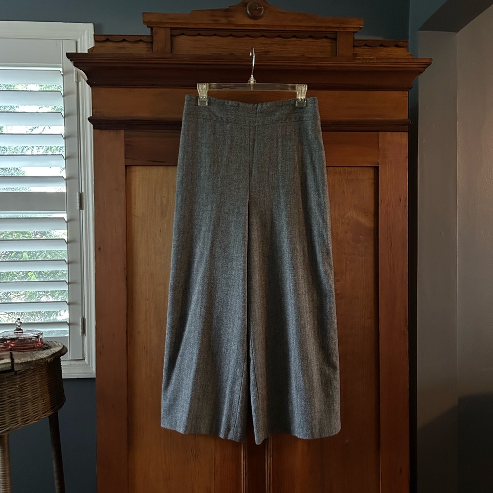 Zara Gray Tweed Wide-Leg Cropped Trousers
